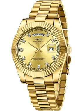 Nibosi Men's Gold Analog Quartz Stainless Dimond Waterproof Desiger Wrist Watch